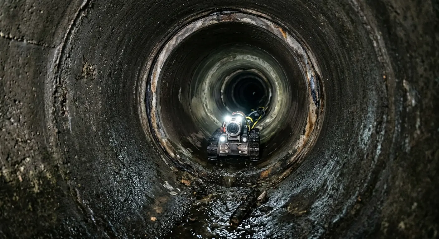 Robotic sewer camera inspecting pipe interior for Drain Snake Service in Elkhart