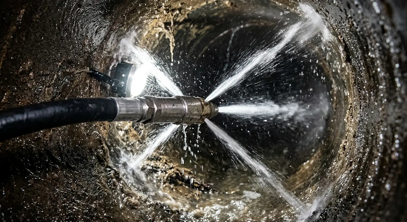 High-pressure hydro jetting nozzle cleaning sewer pipe for Storm Drain Cleaning in Elkhart
